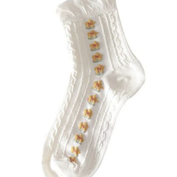 Winter Lollipop Anklet Socks | Strawberry Floral Knit Cotton Lolita Socks - Picture 5 of 9